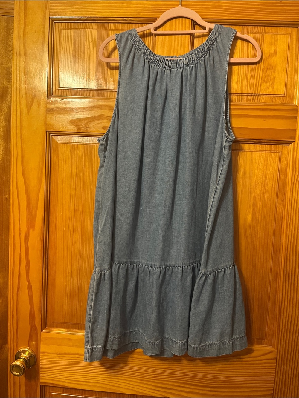 LOFT Light Blue Sleeveless Chambray Ruffle-Hem Dress